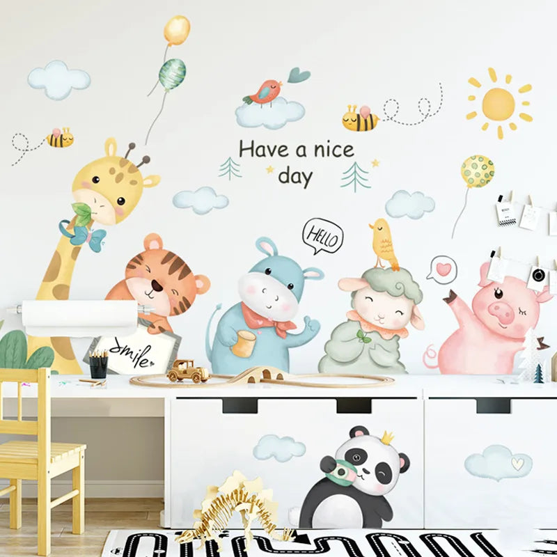 Children's room with Tipi Tipi Tap Animal Affirmation wall sticker with 'Have a nice day' text.