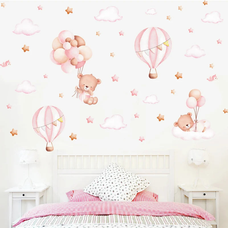 Baby Teddies Hot Air Balloon Wall Decals for Kid's Room & Nursery