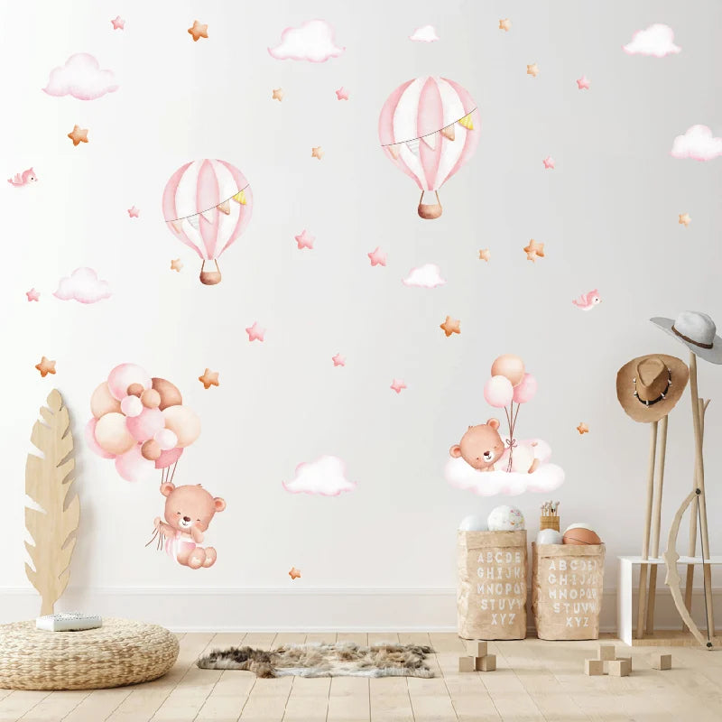 Baby Teddies Hot Air Balloon Wall Decals for Kid's Room & Nursery