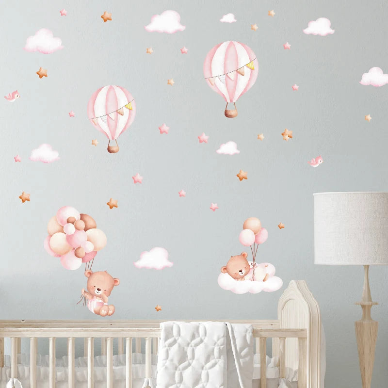 Baby Teddies Hot Air Balloon Wall Decals for Kid's Room & Nursery