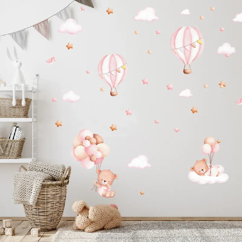 Baby Teddies Hot Air Balloon Wall Decals for Kid's Room & Nursery