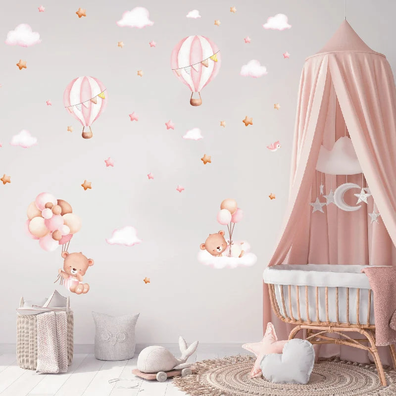 Baby Teddies Hot Air Balloon Wall Decals for Kid's Room & Nursery