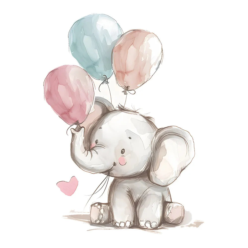 Baby Elephant with Balloons Wall Decals for Kids Room & Nursery