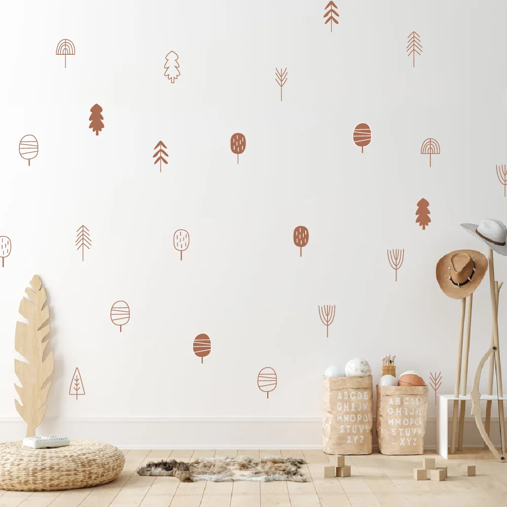 Wall with Tipi Tipi Tap Boho Art wall stickers in a room with wooden floor and decorative items.