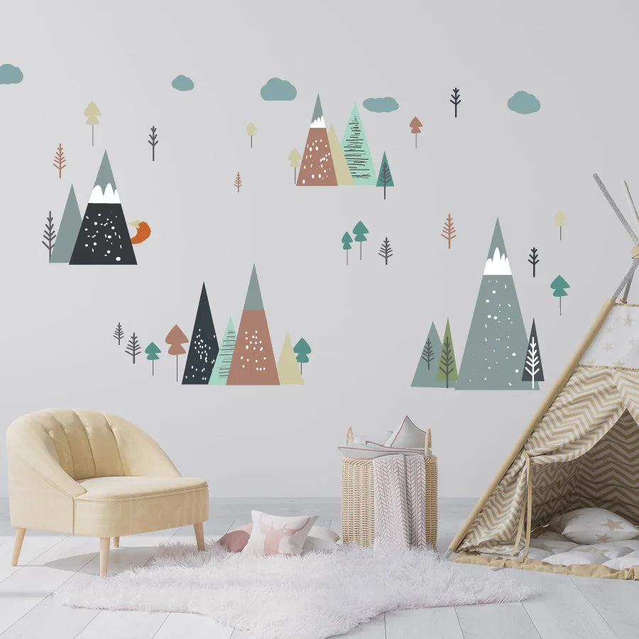 Boho Peaks Colorful Mountain Wall Decals for Kids Room & Nursery
