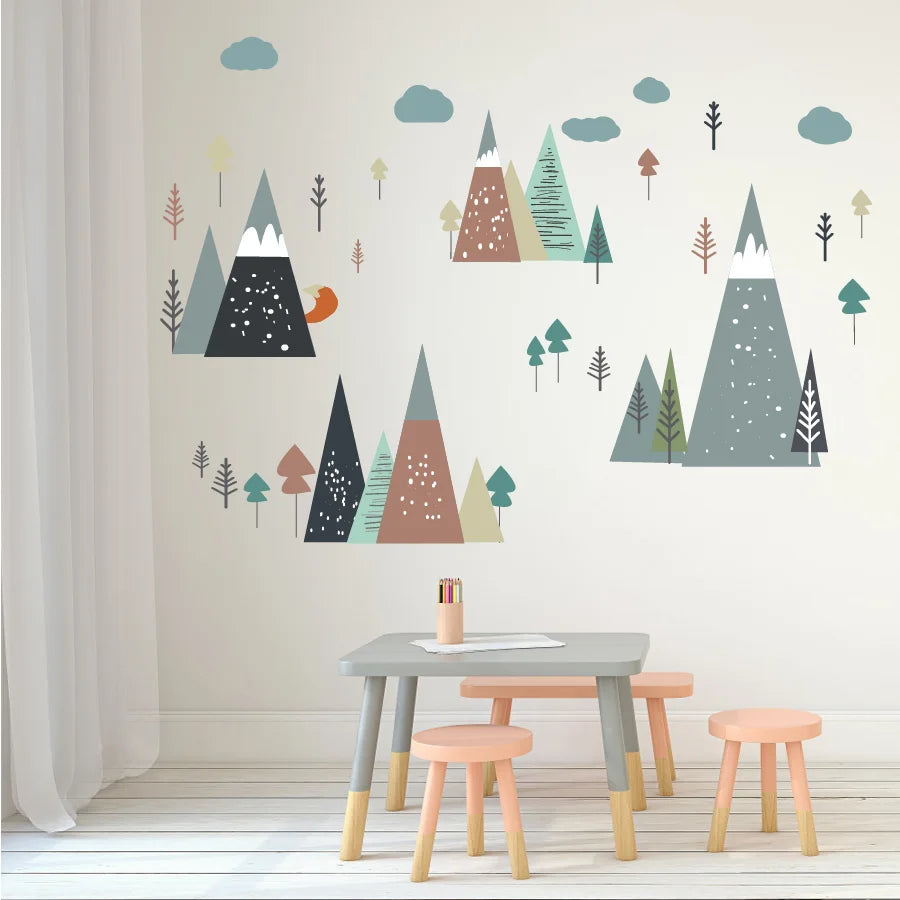 Boho Peaks Colorful Mountain Wall Decals for Kids Room & Nursery