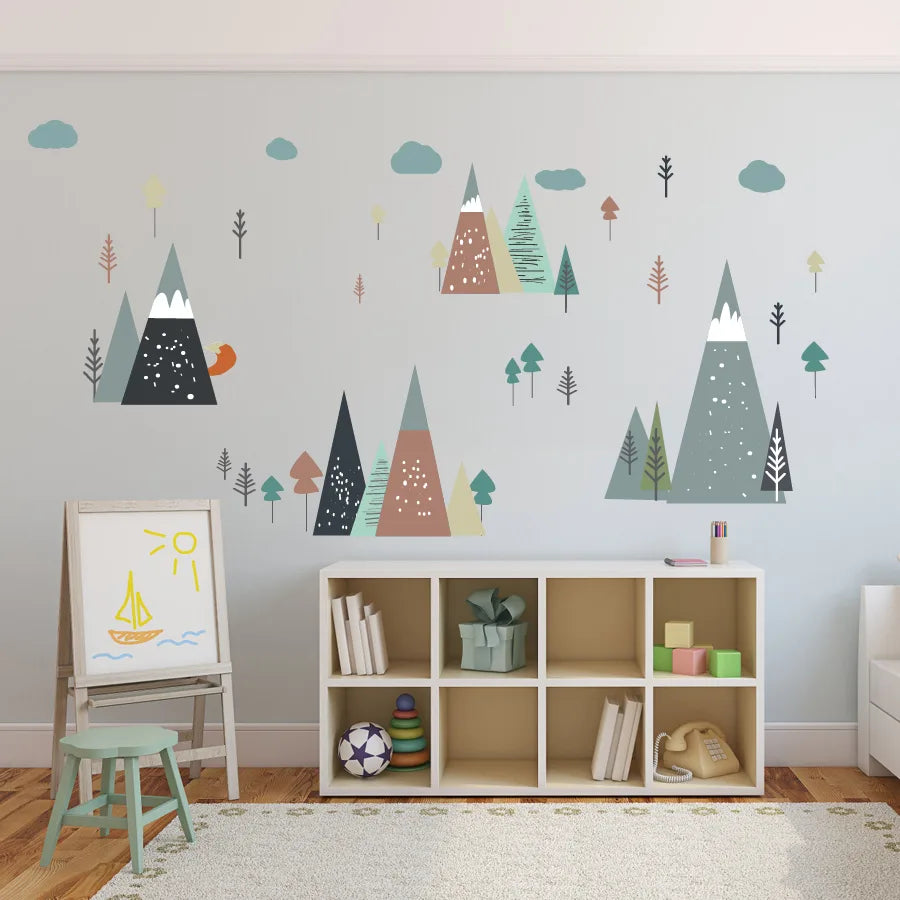 Boho Peaks Colorful Mountain Wall Decals for Kids Room & Nursery