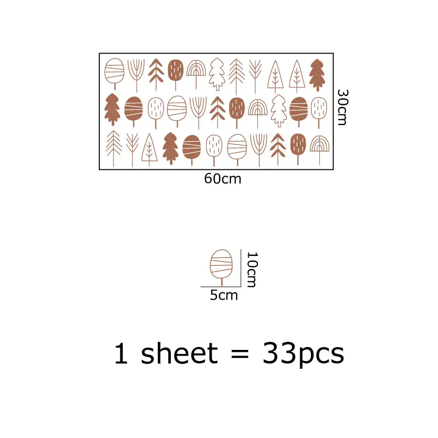 Sheet of Tipi Tipi Tap Boho Art Tree wall stickers with dimensions and quantity information on a white background