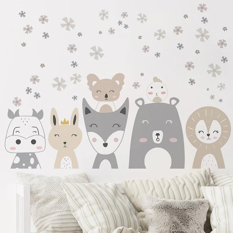 Pumkins Children's wall decal with cartoon animal faces on a light gray background