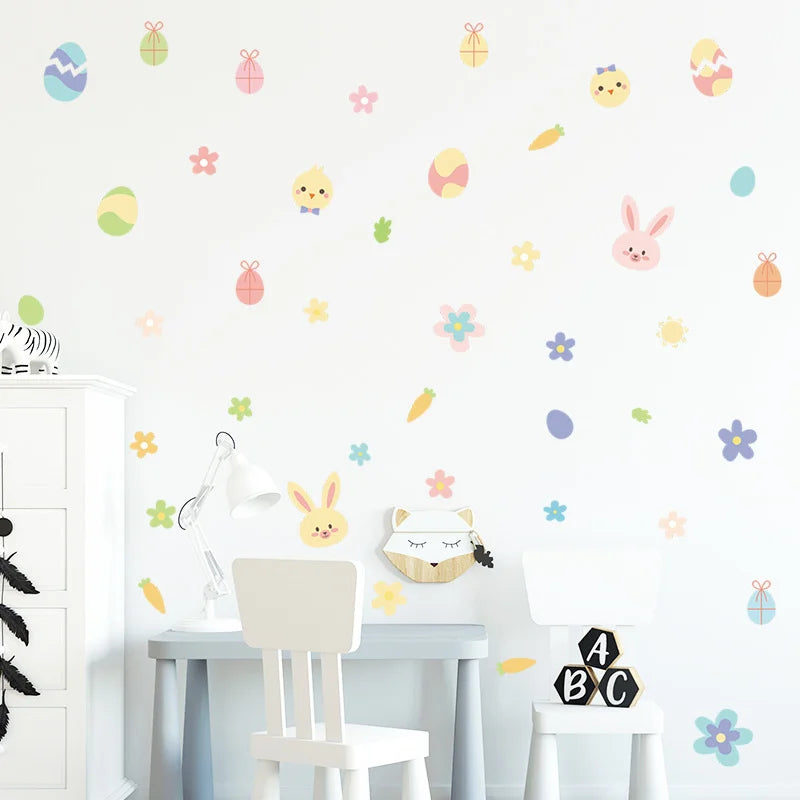 Bunny Bloom: Cute Bunny, Easter Egg, and Flower Wall Decals