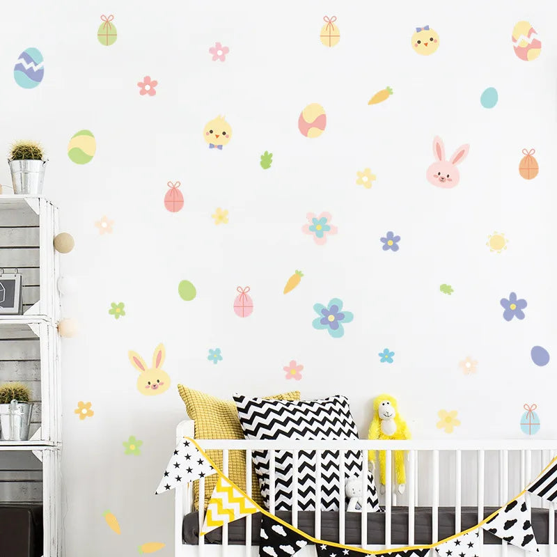 Bunny Bloom: Cute Bunny, Easter Egg, and Flower Wall Decals