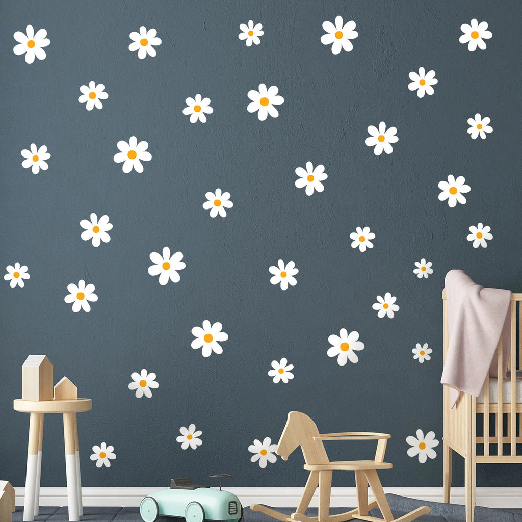 Cheerful White Daisy Flower Wall Decals