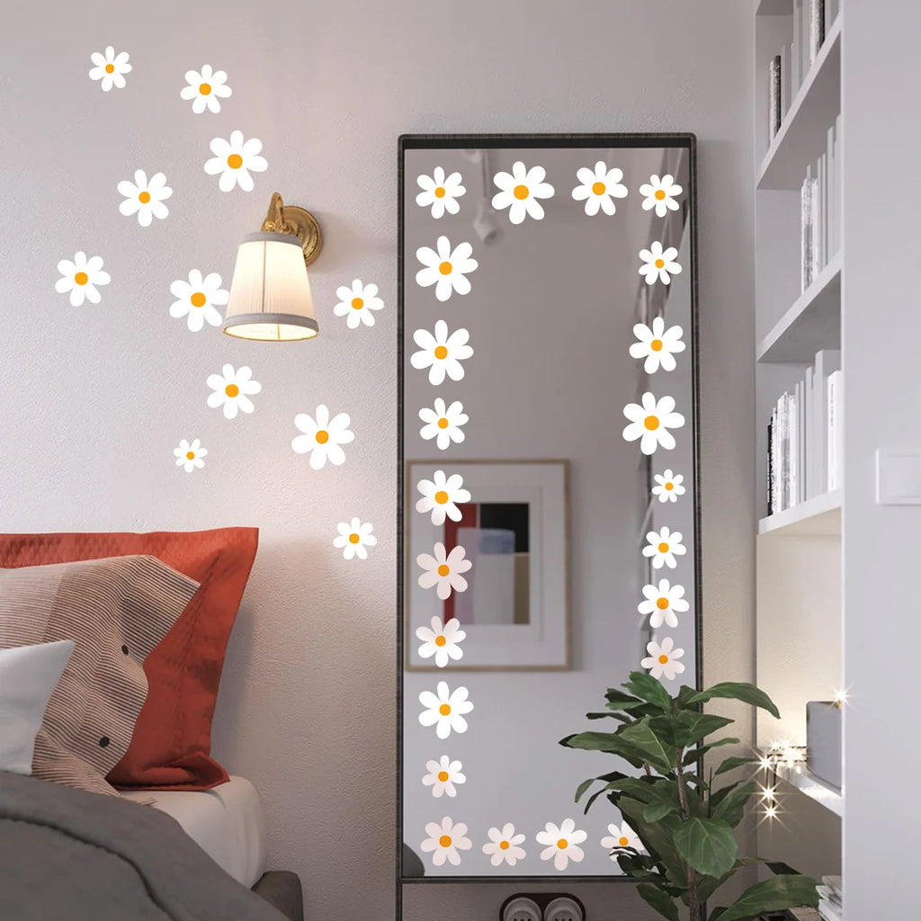 Cheerful White Daisy Flower Wall Decals