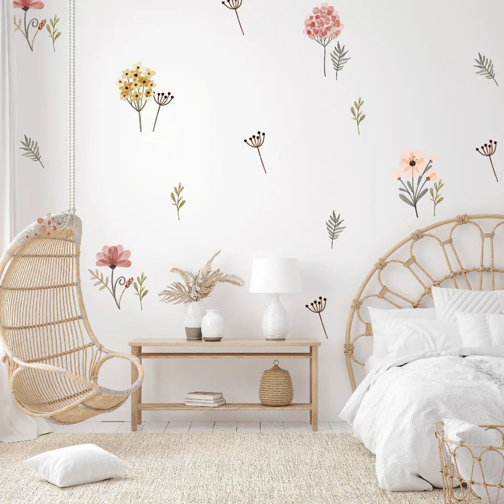 Colorful Flowers & Leaves Wall Decals for Kid's Room & Nursery