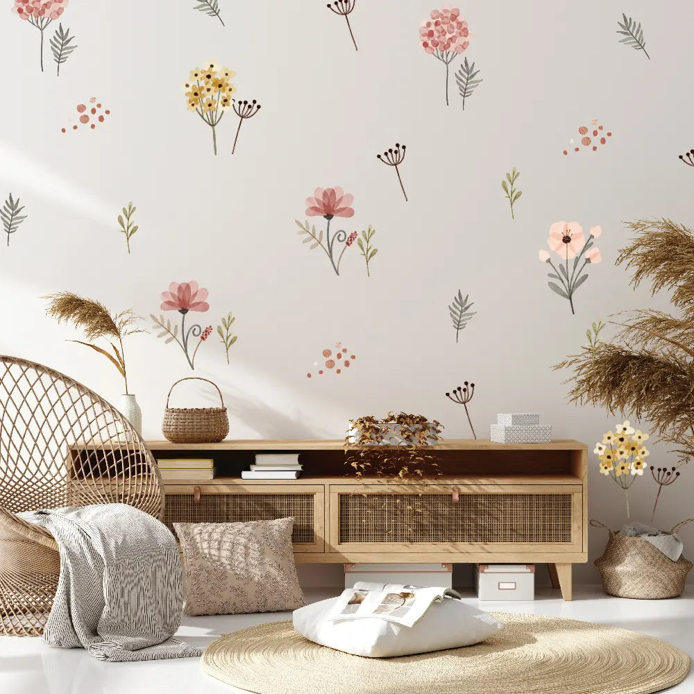 Colorful Flowers & Leaves Wall Decals for Kid's Room & Nursery