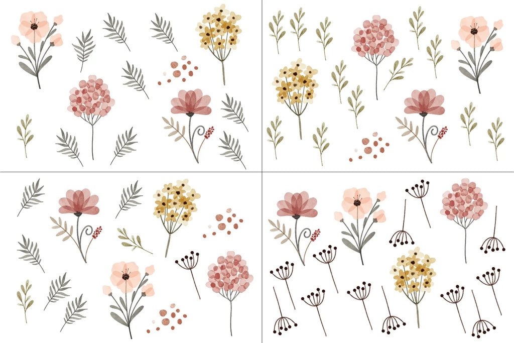 Colorful Flowers & Leaves Wall Decals for Kid's Room & Nursery