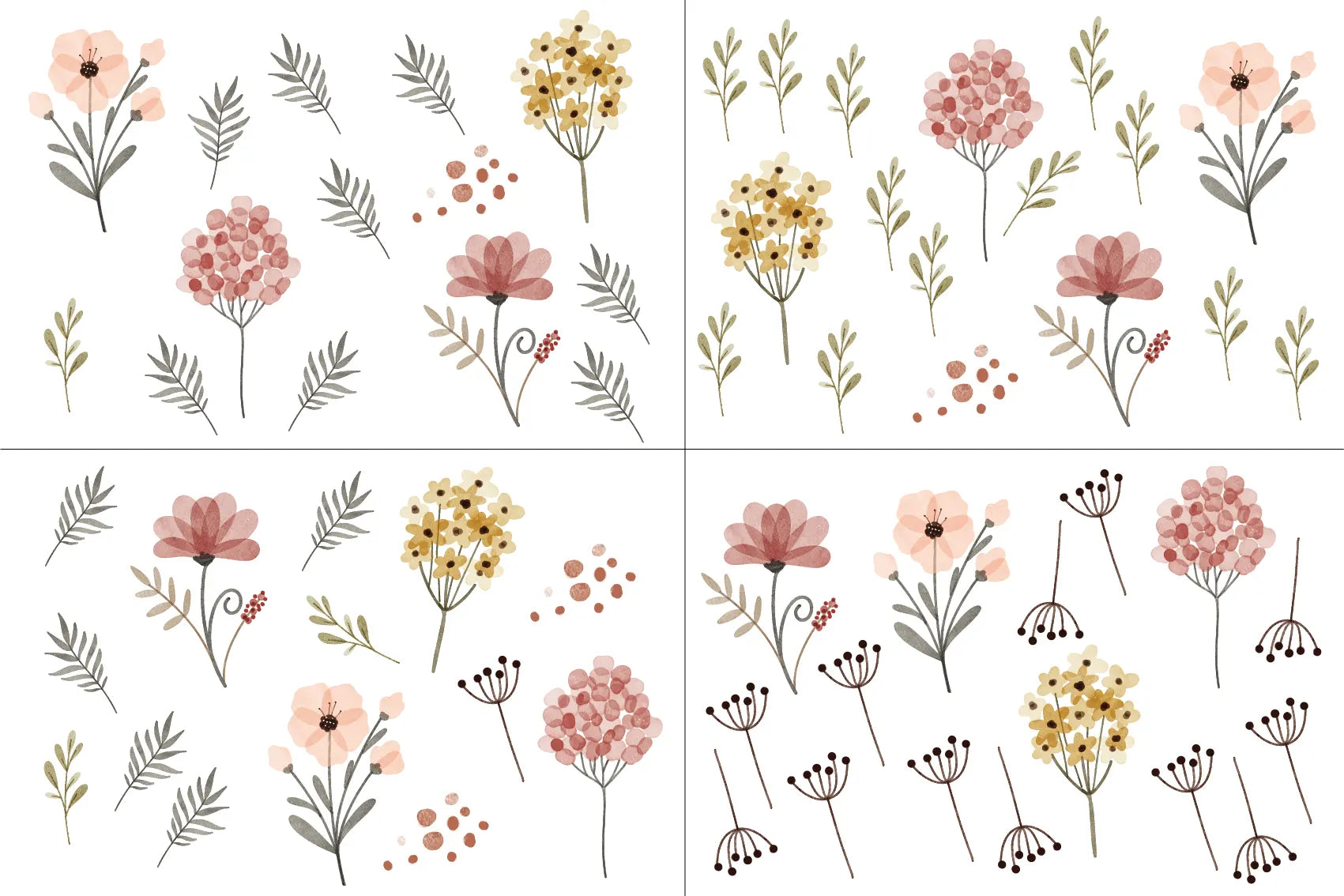 Colorful Flowers & Leaves Wall Decals for Kid's Room & Nursery