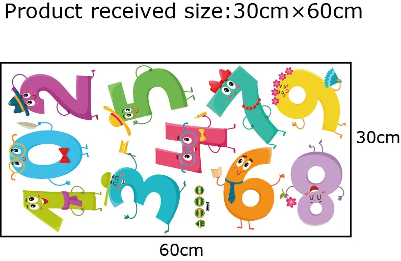 Pumkins Colorful alphabet and number wall stickers with dimensions 30cm x 60cm.