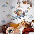 Cute Bear Pilot Airplane Wall Decals for Kid's Room & Nursery