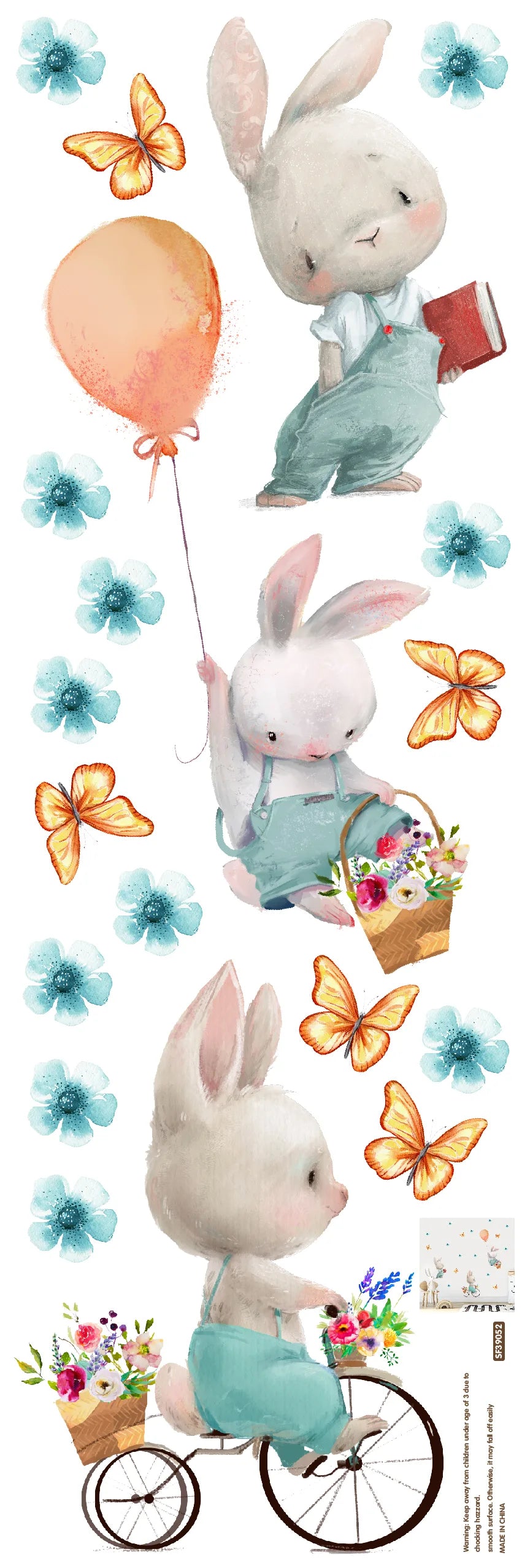 Tipi Tipi Tap Cute Bunnies with Flower, Balloon & Butterfly wall stickers.