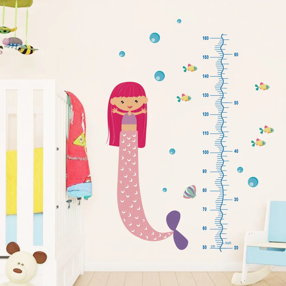 Cute Mermaid Height Chart Wall Decal for Kid's room