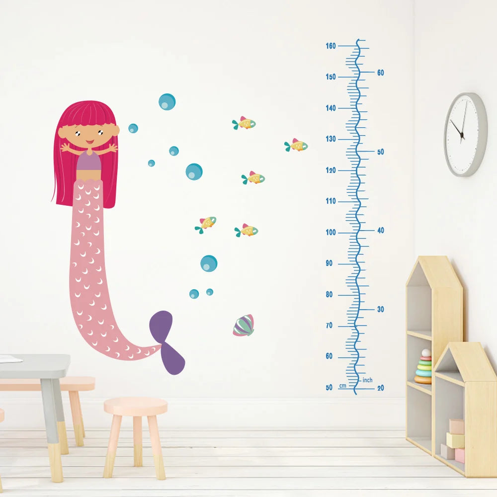 Cute Mermaid Height Chart Wall Decal for Kid's room