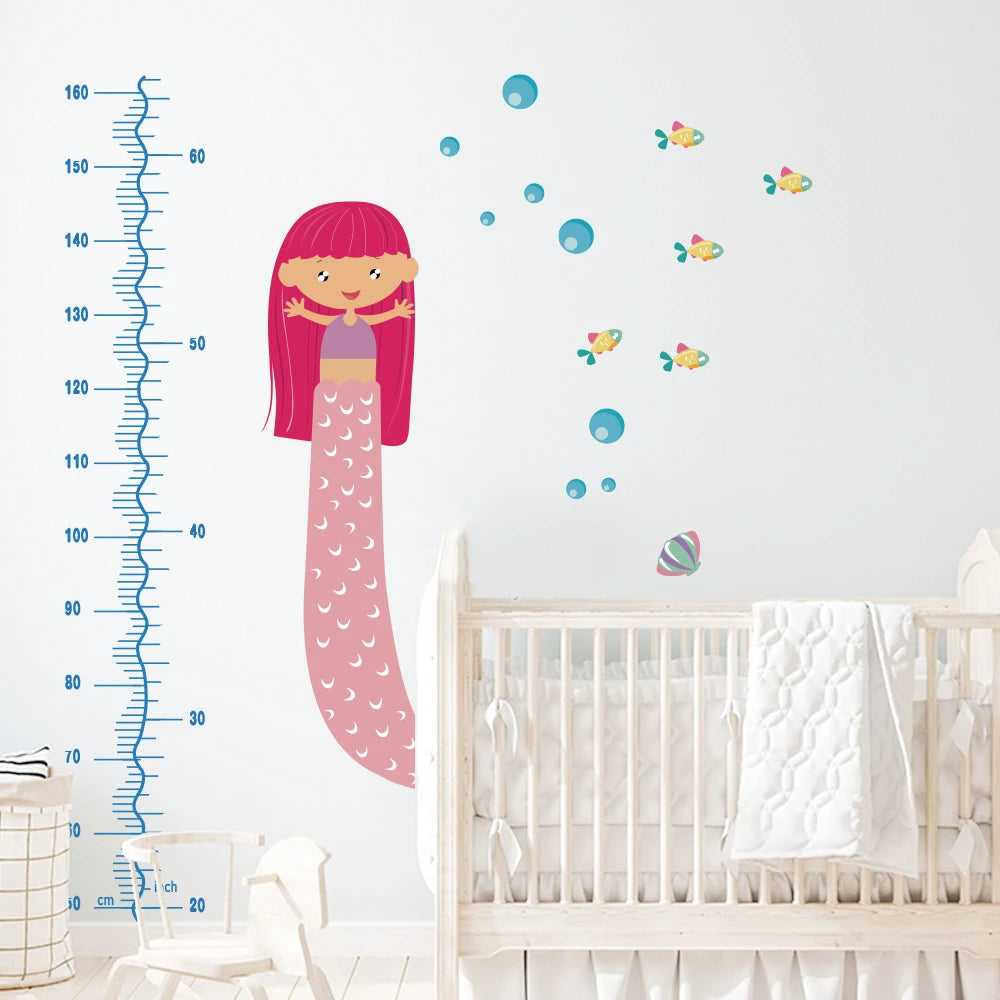 Cute Mermaid Height Chart Wall Decal for Kid's room