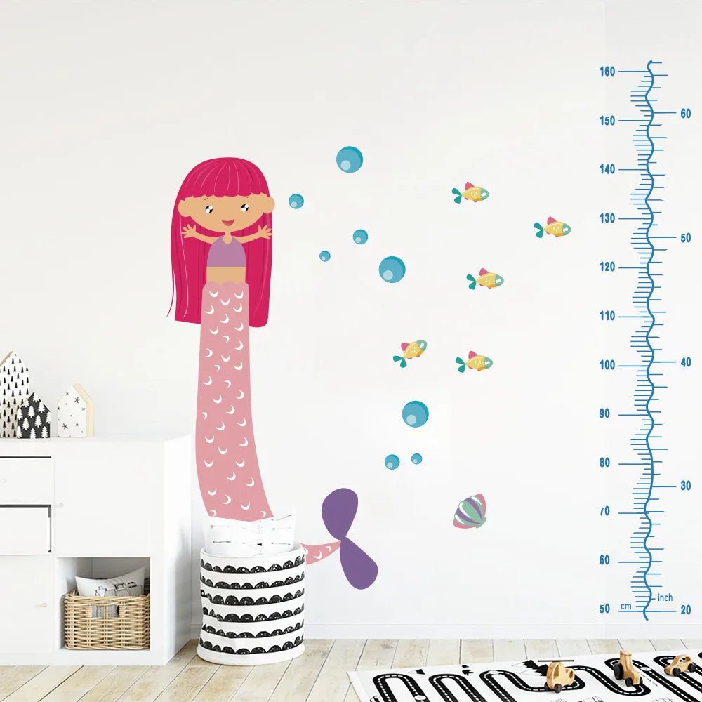 Cute Mermaid Height Chart Wall Decal for Kid's room