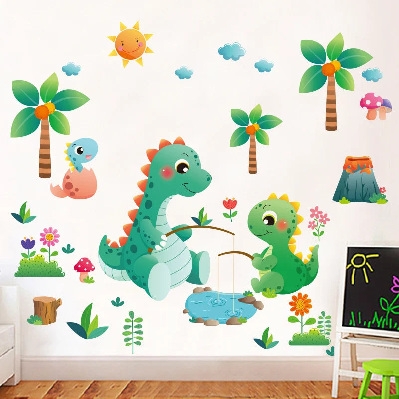 Children's room with Tipi Tipi Tap Cute Dino Family Wall Decal and small black-board.