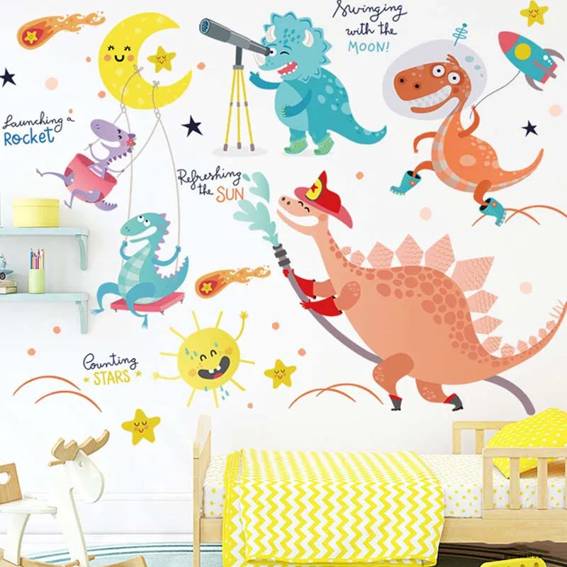 Children's room with Tipi Tipi Tap Dinosaur wall sticker and furniture.