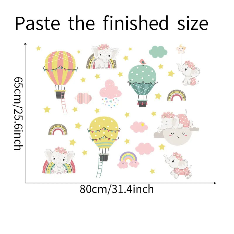 Baby Elephant Hot Air Balloon Combo Wall Decals for Kids Room