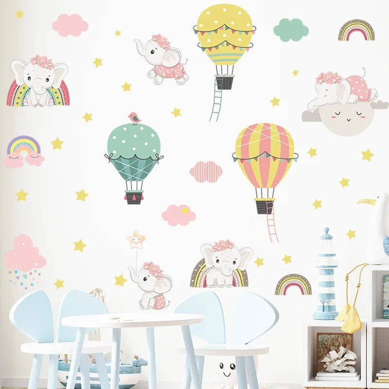Baby Elephant Hot Air Balloon Combo Wall Decals for Kids Room