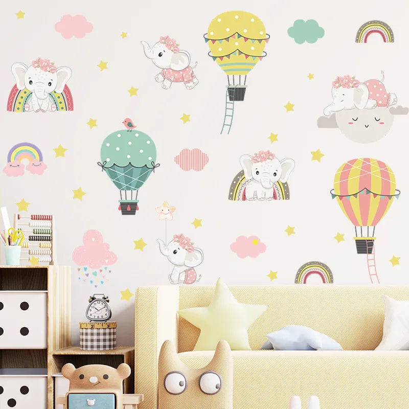 Baby Elephant Hot Air Balloon Combo Wall Decals for Kids Room