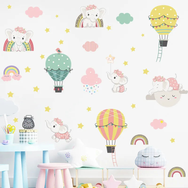 Baby Elephant Hot Air Balloon Combo Wall Decals for Kids Room