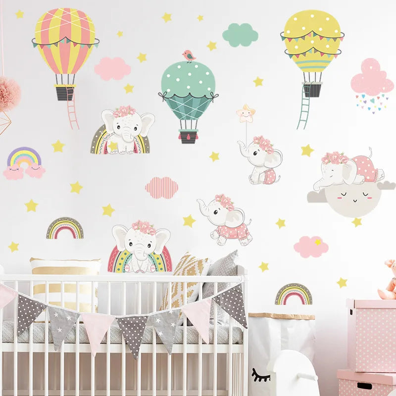 Baby Elephant Hot Air Balloon Combo Wall Decals for Kids Room