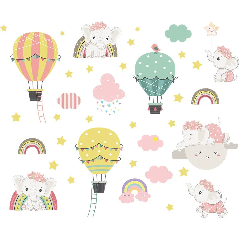 Baby Elephant Hot Air Balloon Combo Wall Decals for Kids Room