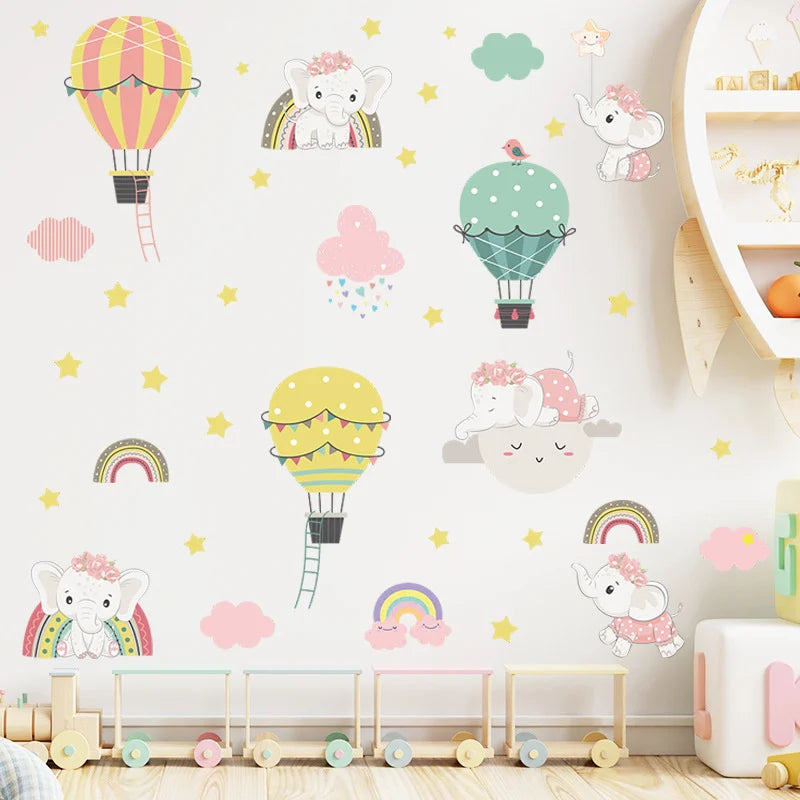 Baby Elephant Hot Air Balloon Combo Wall Decals for Kids Room