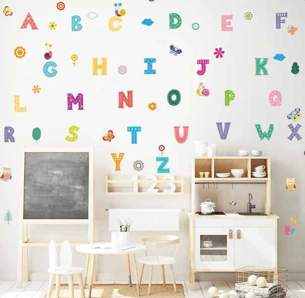 Floral Fantasy Alphabet Wall Decals for Kids Room