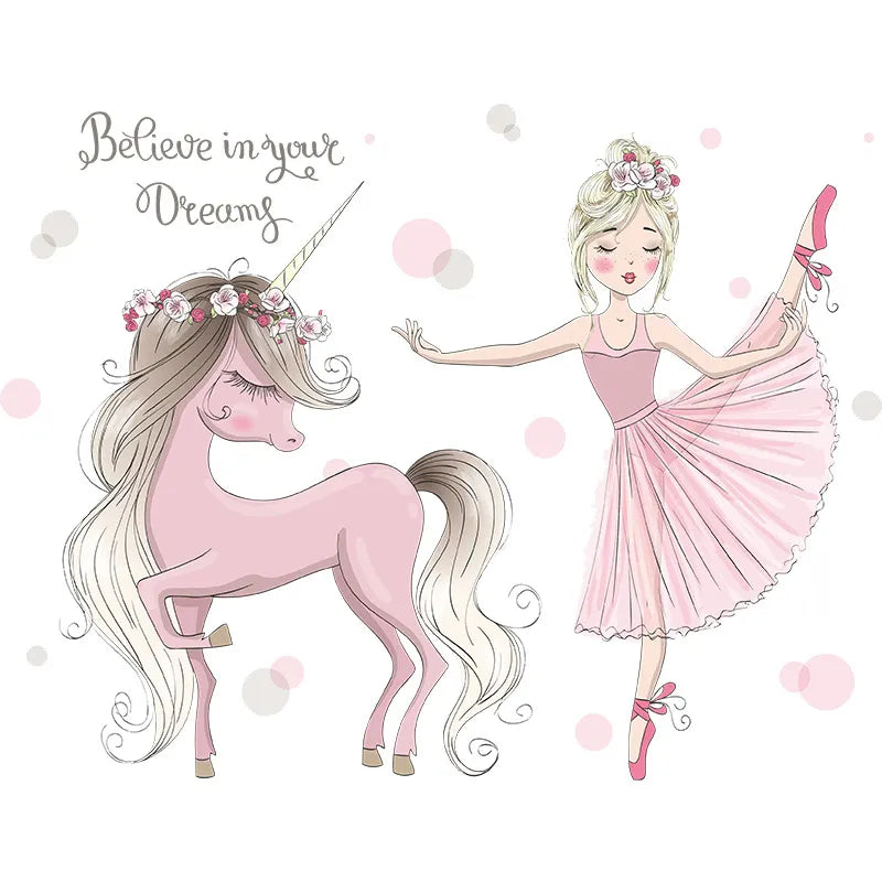 Tipi Tipi Tap Girl Dancing with Unicorn wall sticker on a white background.