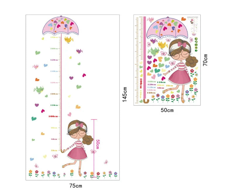 Measurements of Tipi Tipi Tap Girl's Umbrella Height Chart wall decal.