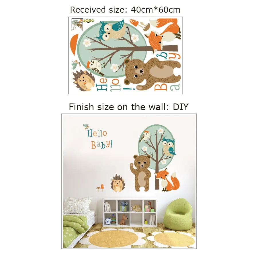 Size and finish look of Tipi Tipi Tap "Hello Baby" Jungle Animal Wall Decals.