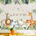Tipi Tipi Tap Jungle Animals Watercolor wall decal with cartoon animals and text 'The Gift of Angel' on a light background.