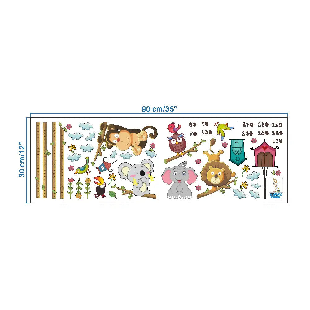 Set of children's wall stickers with animals and nature elements on a white background.