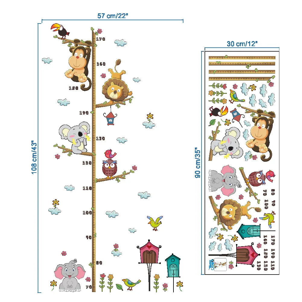 Children's growth chart with animal illustrations and a close-up of the design details.