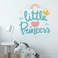 Decorative Tipi Tipi Tap Little Princess Crown and Heart wall decal with 'little Princess' text, rainbow, and stars in a child's room.