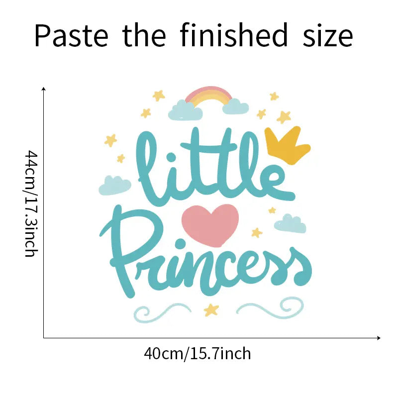 Measurement of Tipi Tipi Tap Little Princess Crown and Heart wall decal on a white background.