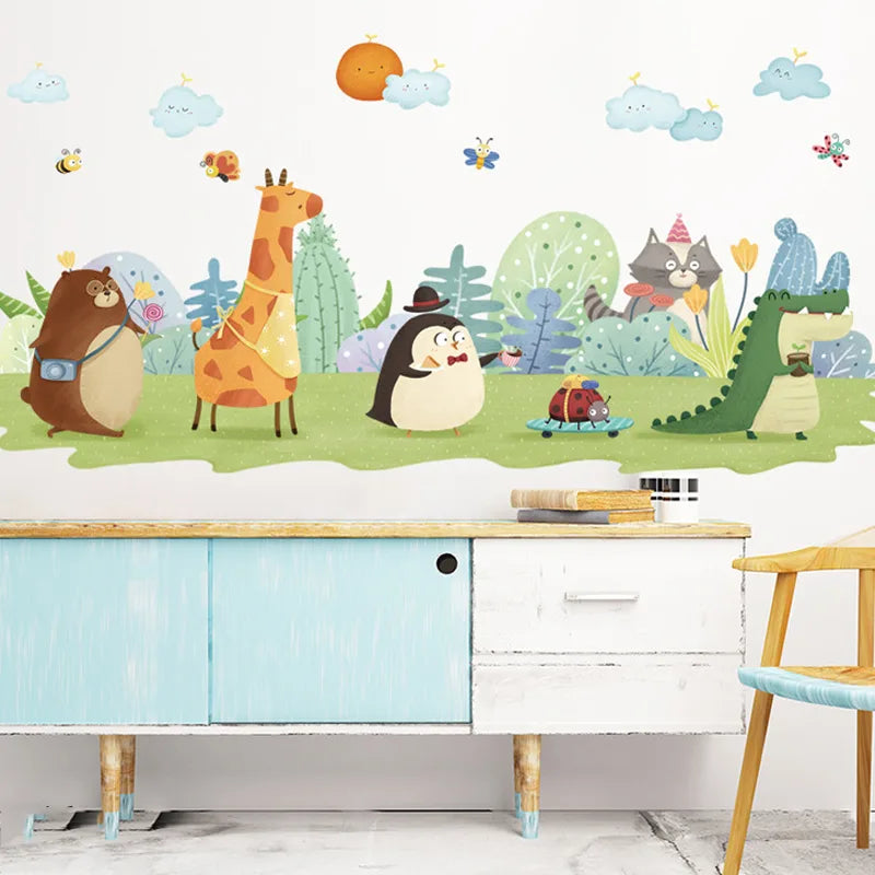Children's room with Tipi Tipi Tap Park Pals Animal Adventure Wall Sticker on a light blue cabinet.