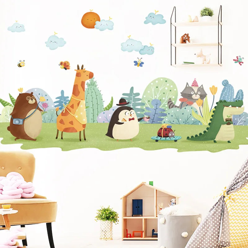 Children's room with Tipi Tipi Tap Park Pals Animal Adventure wall stickers and furniture.