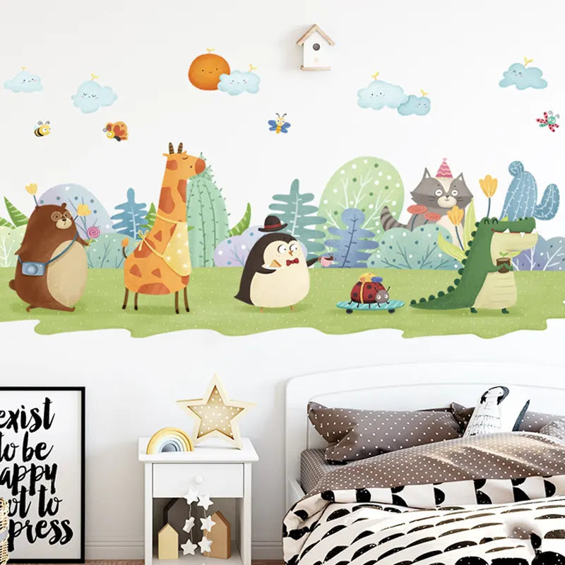 Children's room with Tipi Tipi Tap Park Pals Animal Adventure Wall Decal and a bed.