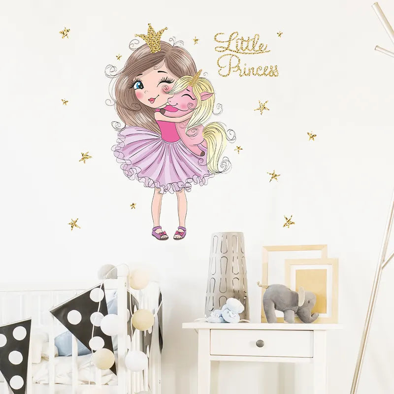 Princess-Unicorn Hug Wall Decal for Kids Room & Nursery